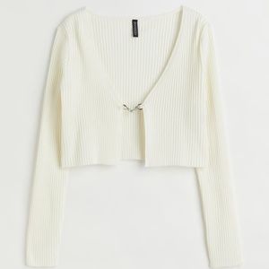 H&M Rib-Knit Crop Cardigan With Clasp